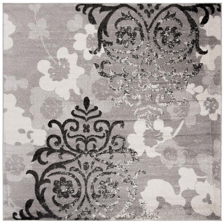 Flowers First 5 x 5 ft. Adirondack Contemporary Square Power Loomed Rug Silver & Ivory FL2149352